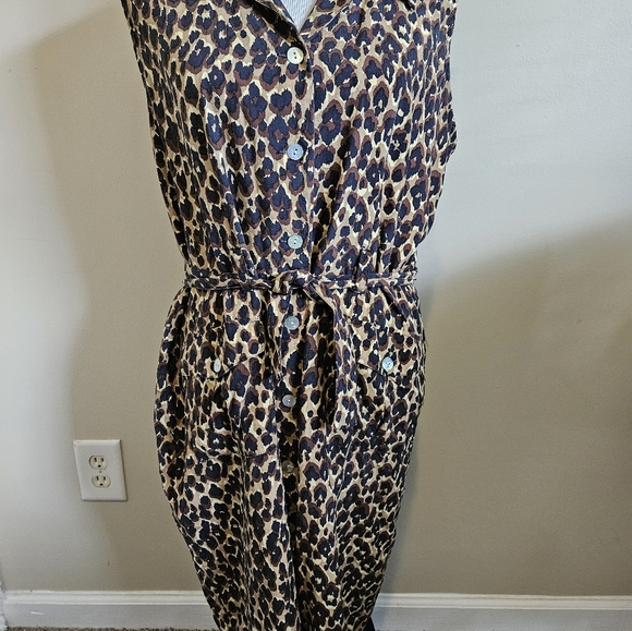 Halston 100% Silk Leapord Print Shirt Dress Womens Size 16 - Picture 6 of 12